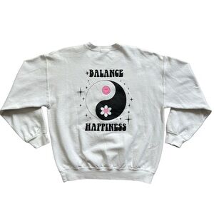 Altar'd State White Black Pink Balance Happiness Yin Yang Flower Sweatshirt S/M